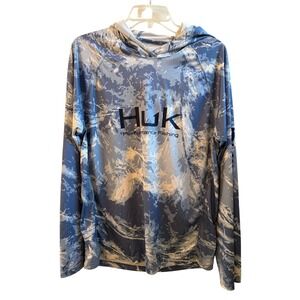 Huk Mossy Oak Pursuit Performance Fishing Hoodie Stormwater Blue Camo Size M
